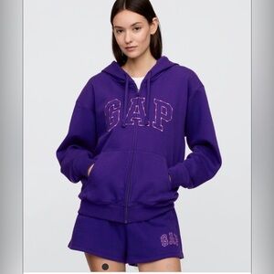 Gap Curved BoHo Embroidered Logo Spell out Oversized Athletic Hoodie Jacket NWT
